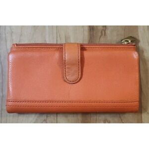 Fossil Orange Cowhide Leather Organizer Clutch Wallet